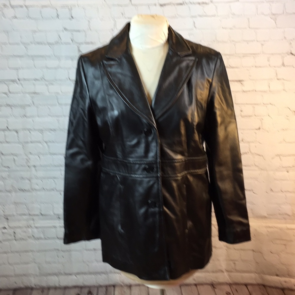 Colebrook Essentials Black Leather Jacket Buttons Large